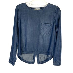 Cloth and stone blue Chambray Split Back Cropped Coastal Cowgirl shirt